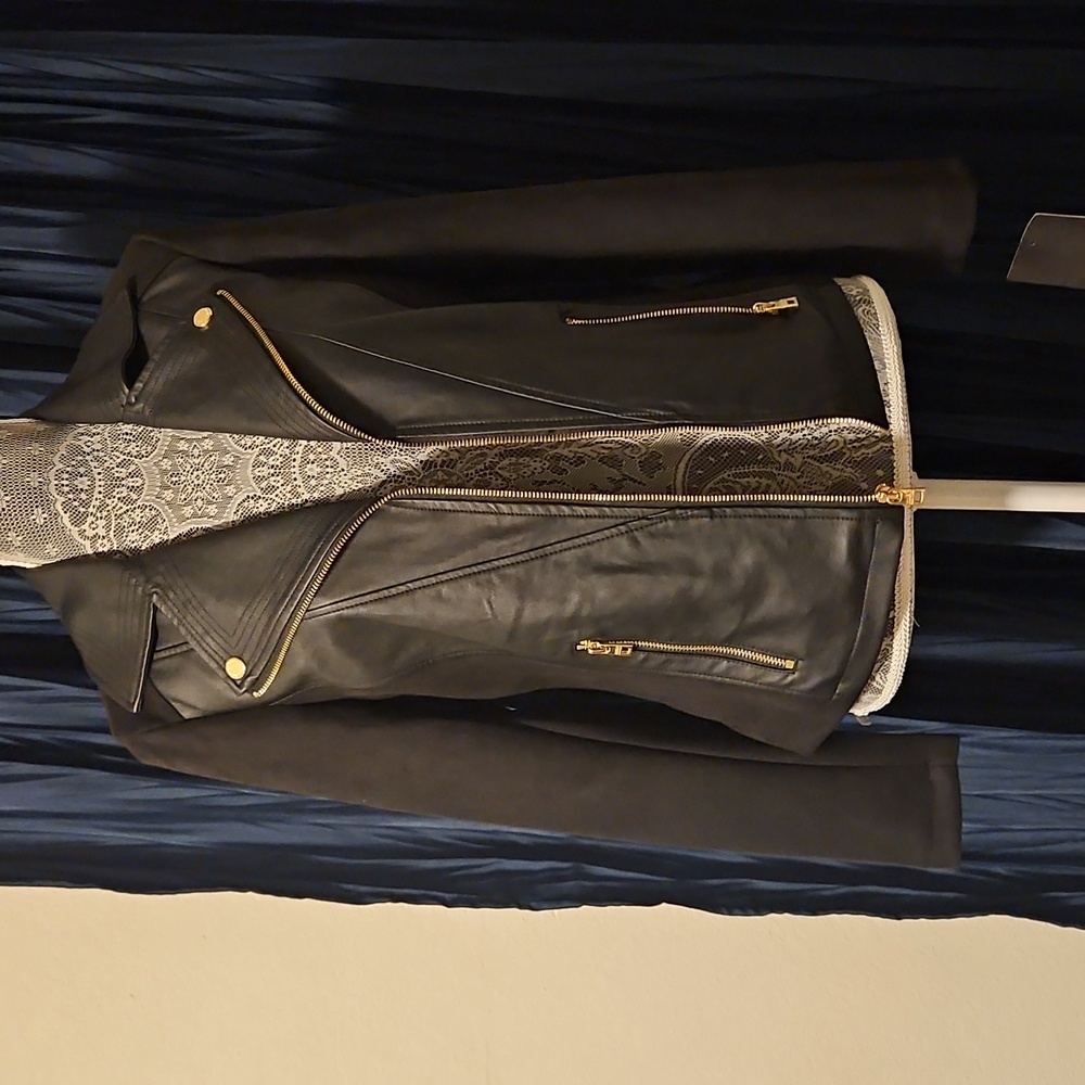 Marc New York Black Faux Leather Biker Jacket sz Small - Picture 2 of 13